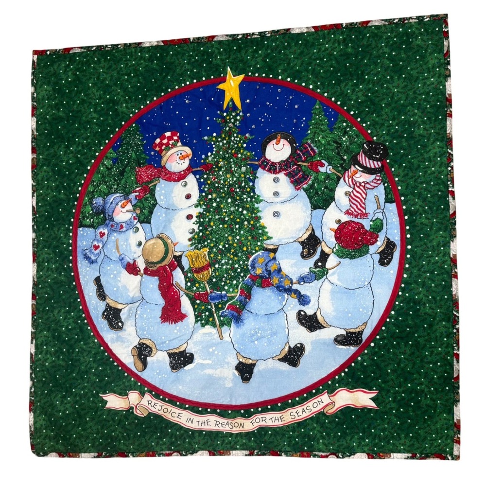 Vintage‎ Quilted Christmas Wall Hanging Snowman Tree Skirt Panel 80s 90s Holiday